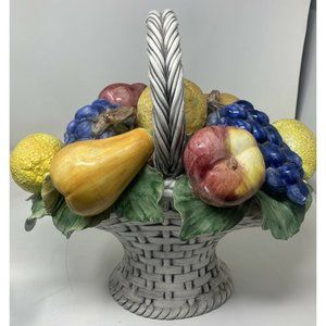 Vintage Italian Ceramic Centerpiece Fruit Basket Broken Leaves 14”x 14” x 11”